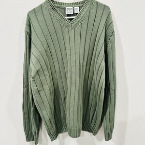 Vintage 90s Green Field Gear Men's  V-Neck Ribbed Sweater 3XL Layering Preppy